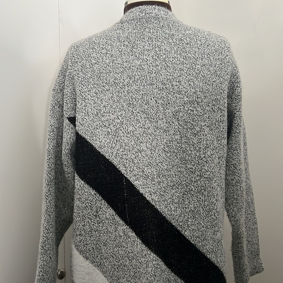 Heather Grey Black and White Fluffy Mid Length Sweater Cardigan - Picture 5 of 5